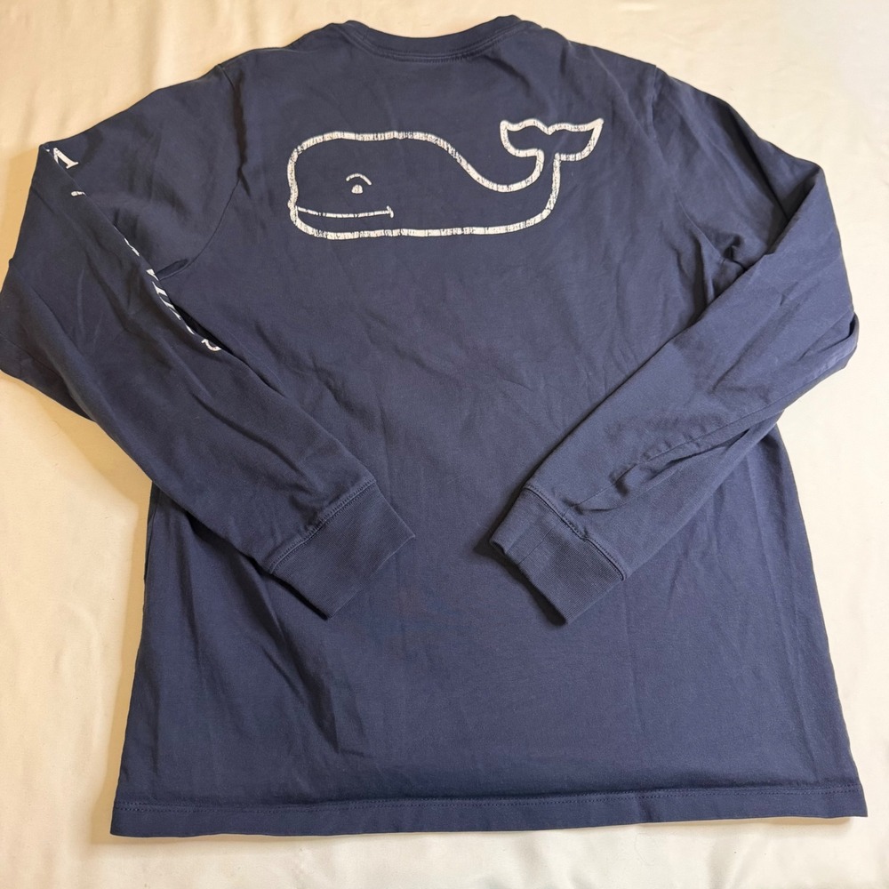 Vineyard Vines Boys Navy Blue Whale Long Sleeve Pocket T-Shirt Size L 16 - Picture 2 of 8